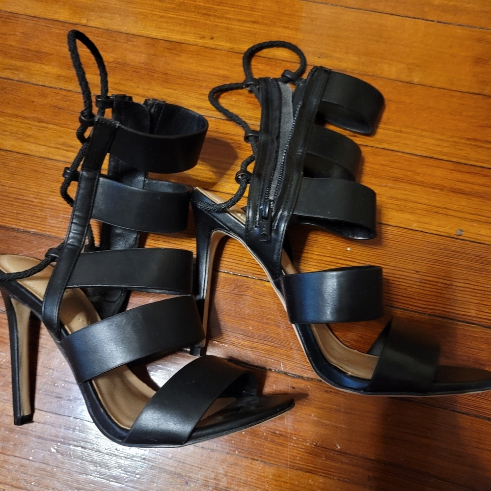 Aldo Hawaii High Rise Leather Gladiator Sandals-Black-Size 7.5